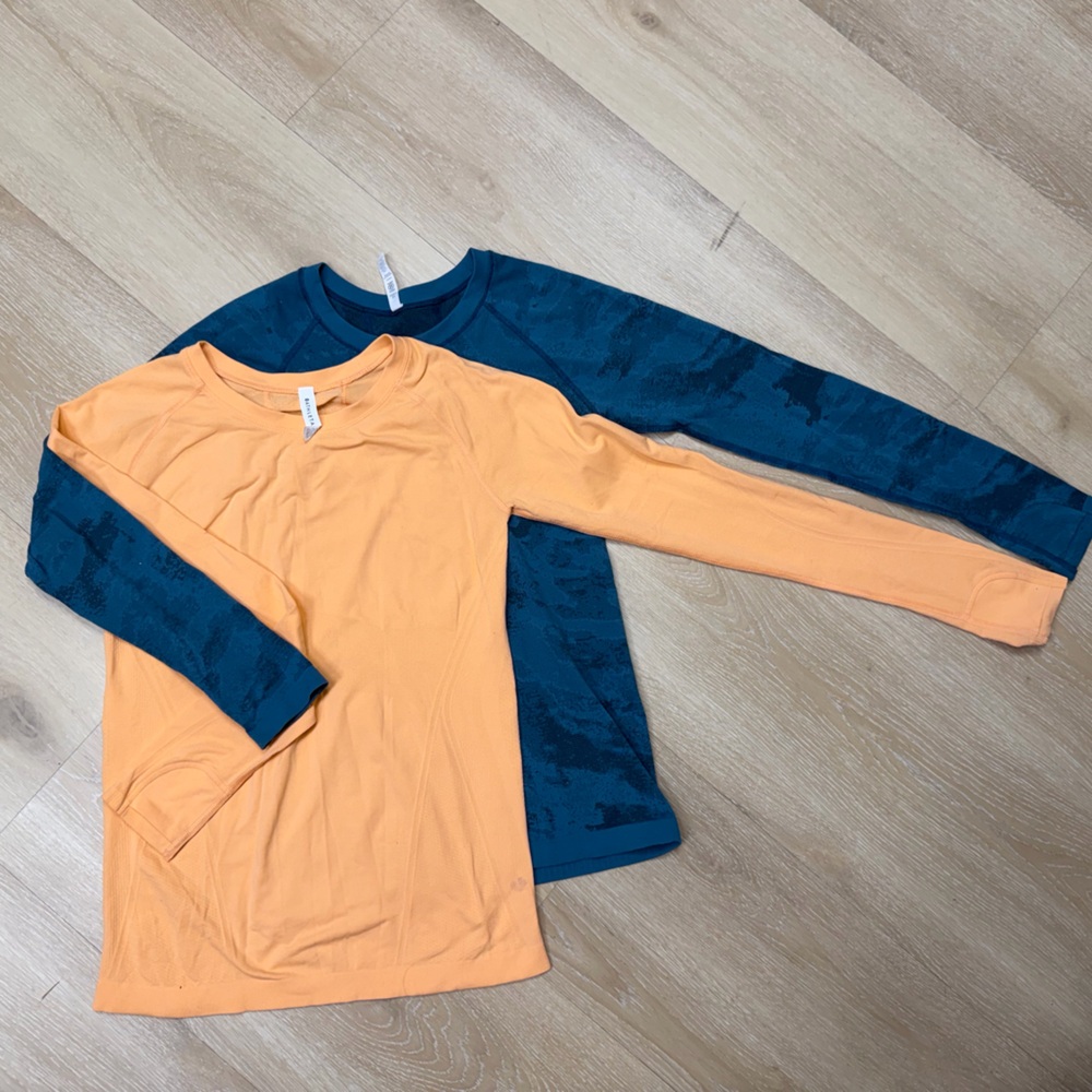 Set of 2 Athleta Orange and Blue Long Sleeve Tee’s Small